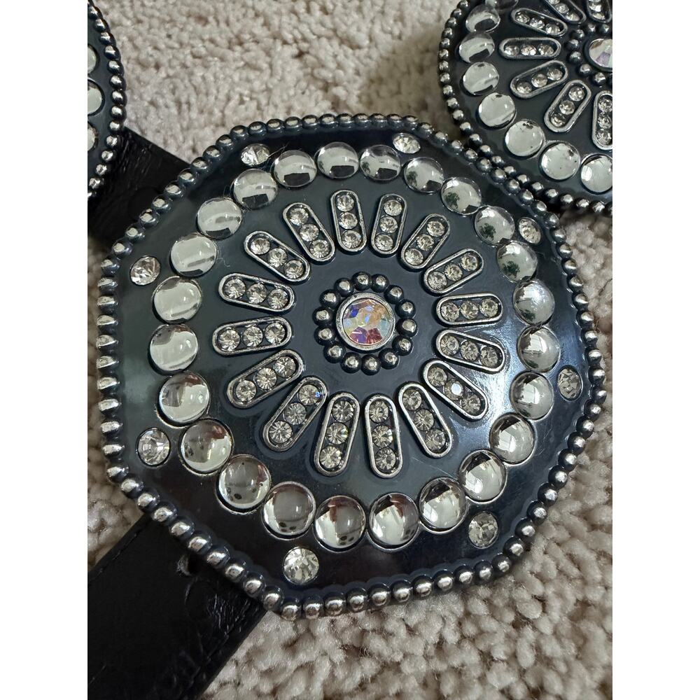 Tony Lama Women’s Black Leather Western Concho Rhinestone Belt C50353 - Picture 3 of 14